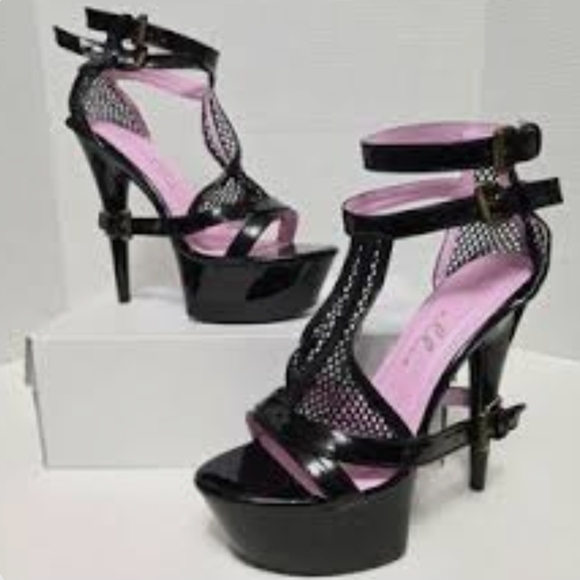 Ellie Shoes Black and Pink Strappy Heels - Picture 1 of 12